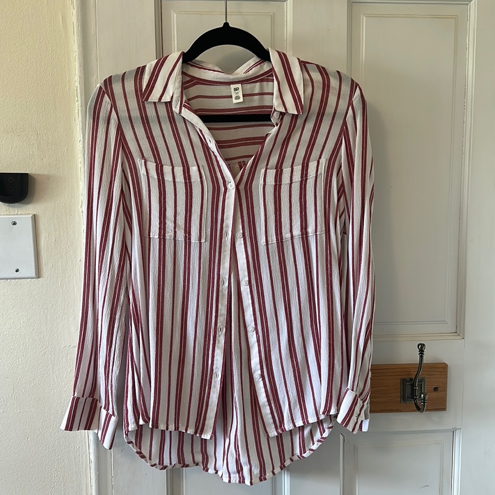Nordstrom Red/White Stripe Button Up Size Xs - image 1